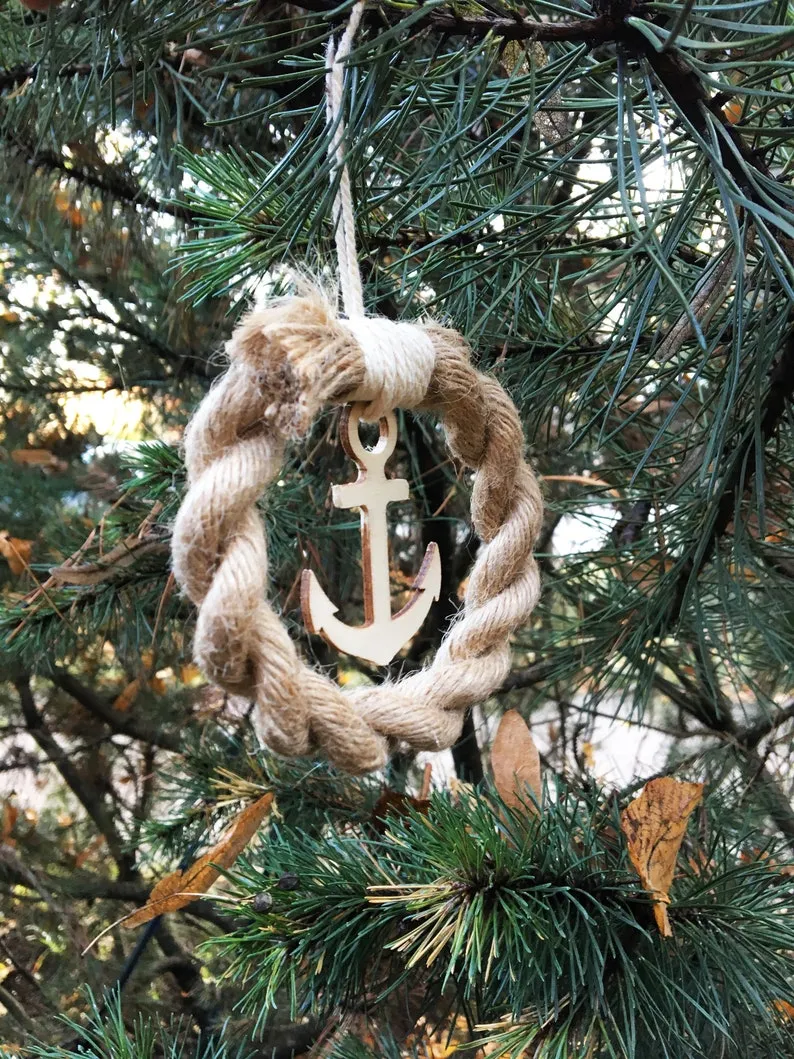 Ornament hanging from a spruce branch in daylight