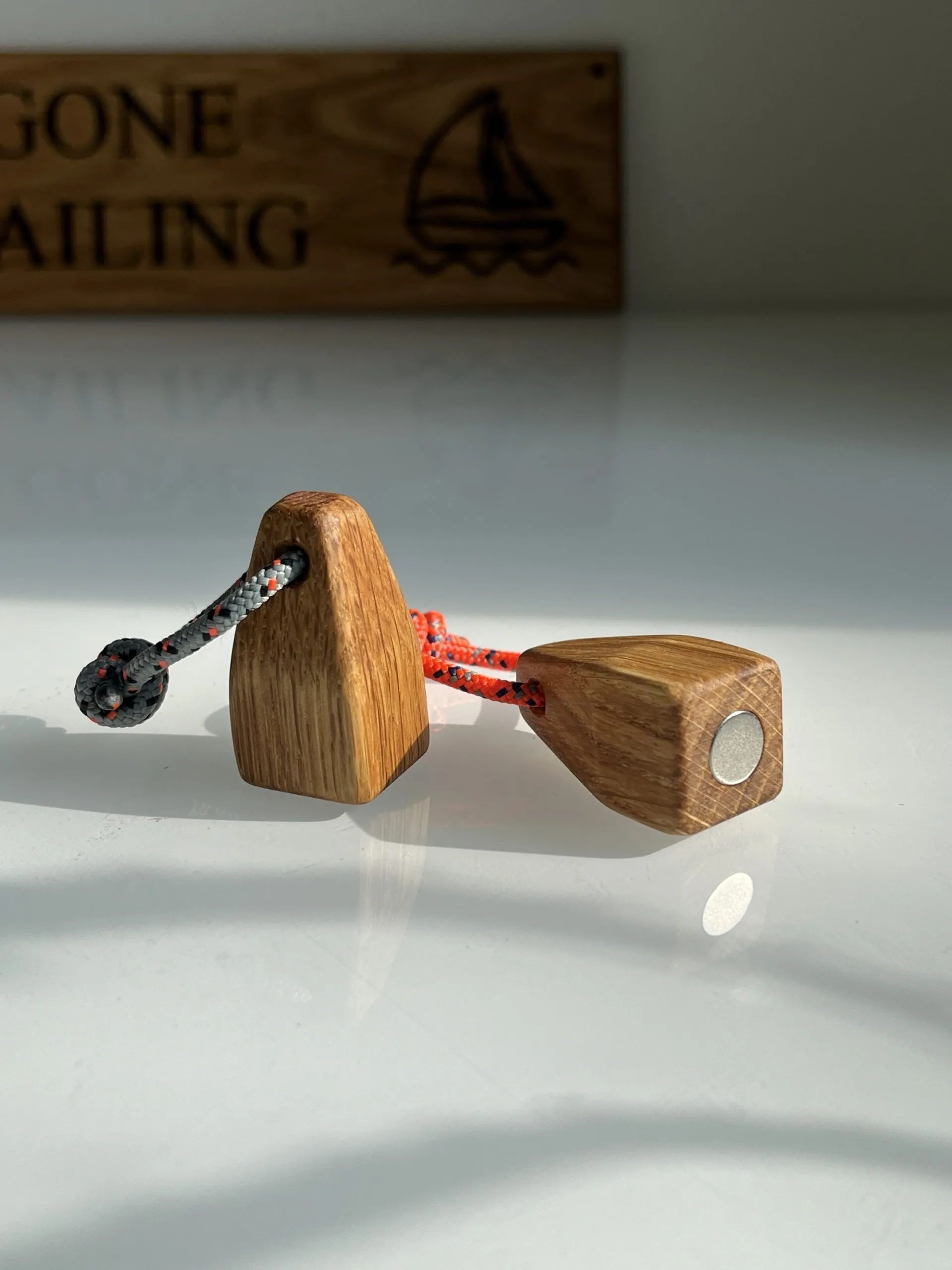 The pair laid on a workbench next to a coil of yacht rope