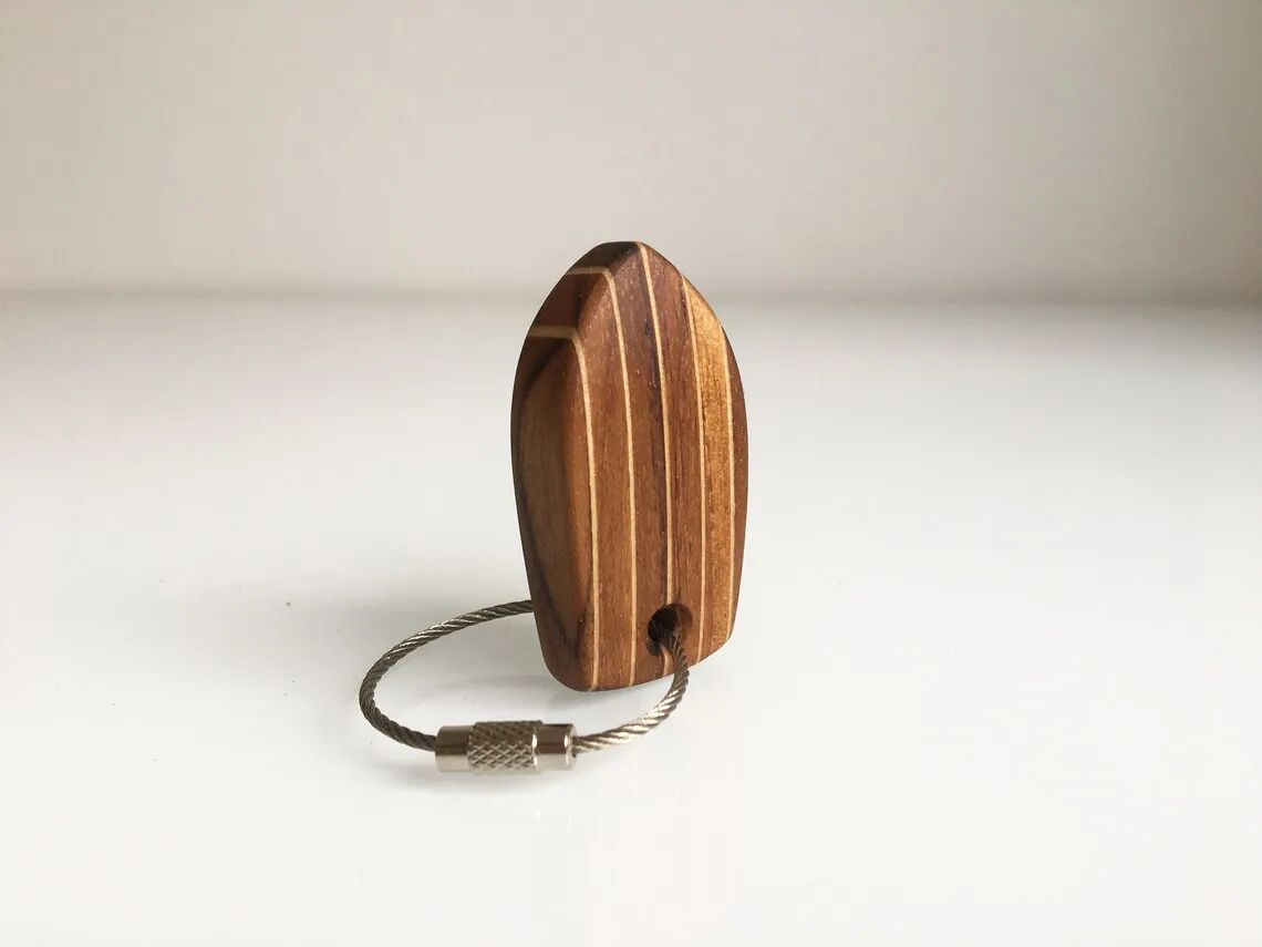 Teak deck style keychain with white caulking lines, seen from above